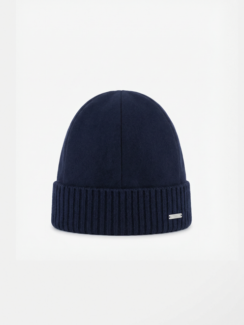 Cashmere Cap with Knit Trim – Navy Blue