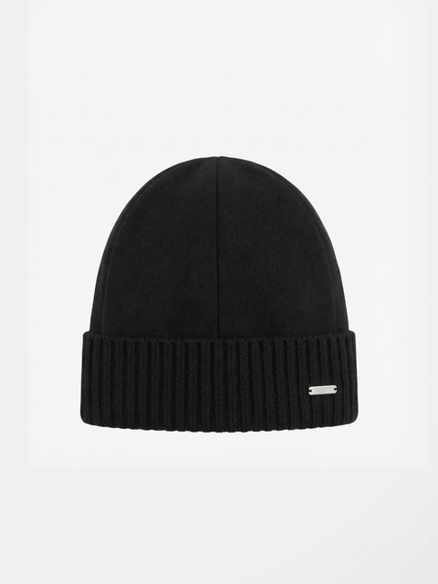 Cashmere Cap with Knit Trim – Black